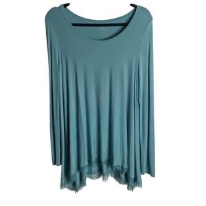 Logo By Lori Goldstein Size Small Tunic Top Blue Lace Hem Scoop Neck Stretchy
